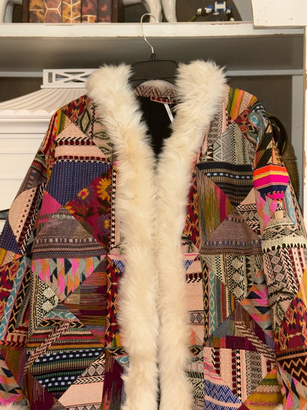 Free People Small S Caravan dream patchwork long coat faux fur trim - Picture 5 of 7